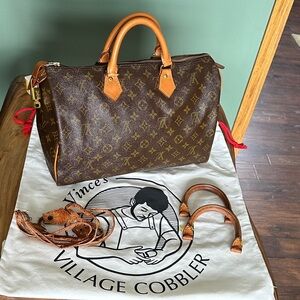 Louis Vuitton Speedy 35 Satchel Brown Monogram Bag AUTHENTIC REFURBED OLD “SD”